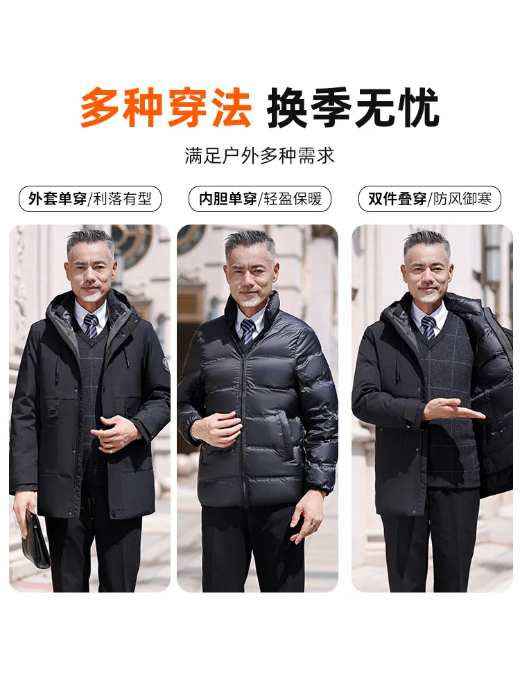 Casacos para homem um casaco três ternos para baixo jaqueta de inverno  removível forro interno com capuz para baixo jaquetas de meia-idade idosos  chaqueta cjk - AliExpress