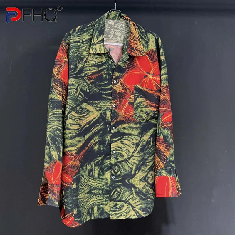 

PFHQ Long Sleeved Print Shirts Men's Niche Design Light Luxury Large Flowers Button Breathable Abstraction Autumn Tops 21Z2411