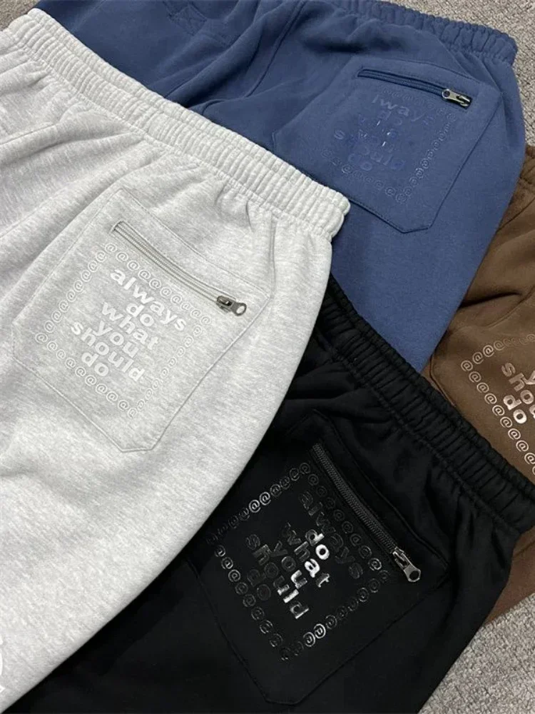 HOUZHOU Vintage Graphic Fleece Sweatpants Women Casual Classic Gray Black Wide Leg Warm Trouser Thick Jogger Hip Hop Winter 2024 5