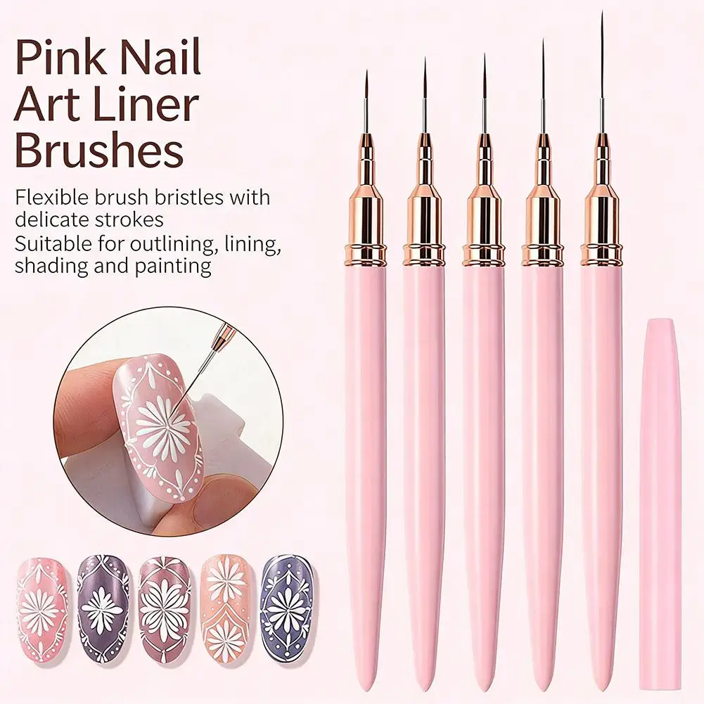 5종 네일 아트 라이너 브러쉬 및 도팅펜 세트 UV 젤 네일 브러쉬 (프렌치 네일 라인 장) 전문 네일 도구
