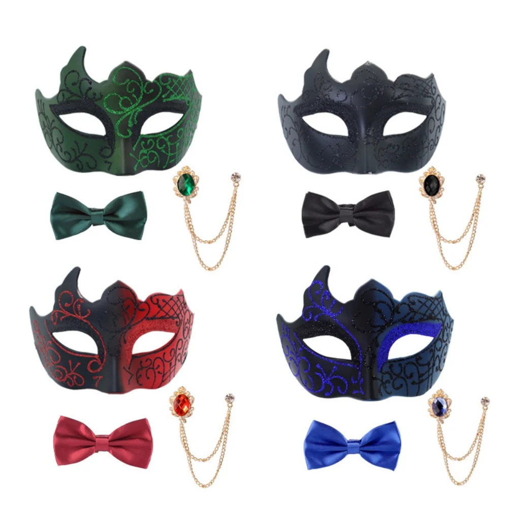 Halbgesichts bemalte Partymaske Atemberaubende Partymaske Fliege Set Gentleman Maskerade Kostüm Dekoratives Maskerade-Masken-Set – Detail 14