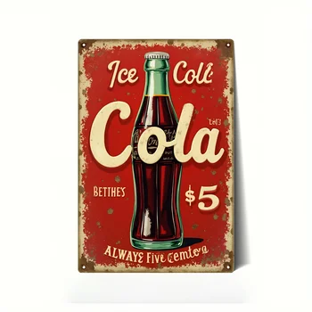 2D Flat - 1pc Vintage Soda Metal  Sign | Retro Red & Green Cola Advertising Decor - Heavy-Duty  Wall Art for Cave, Bar, Kitchen