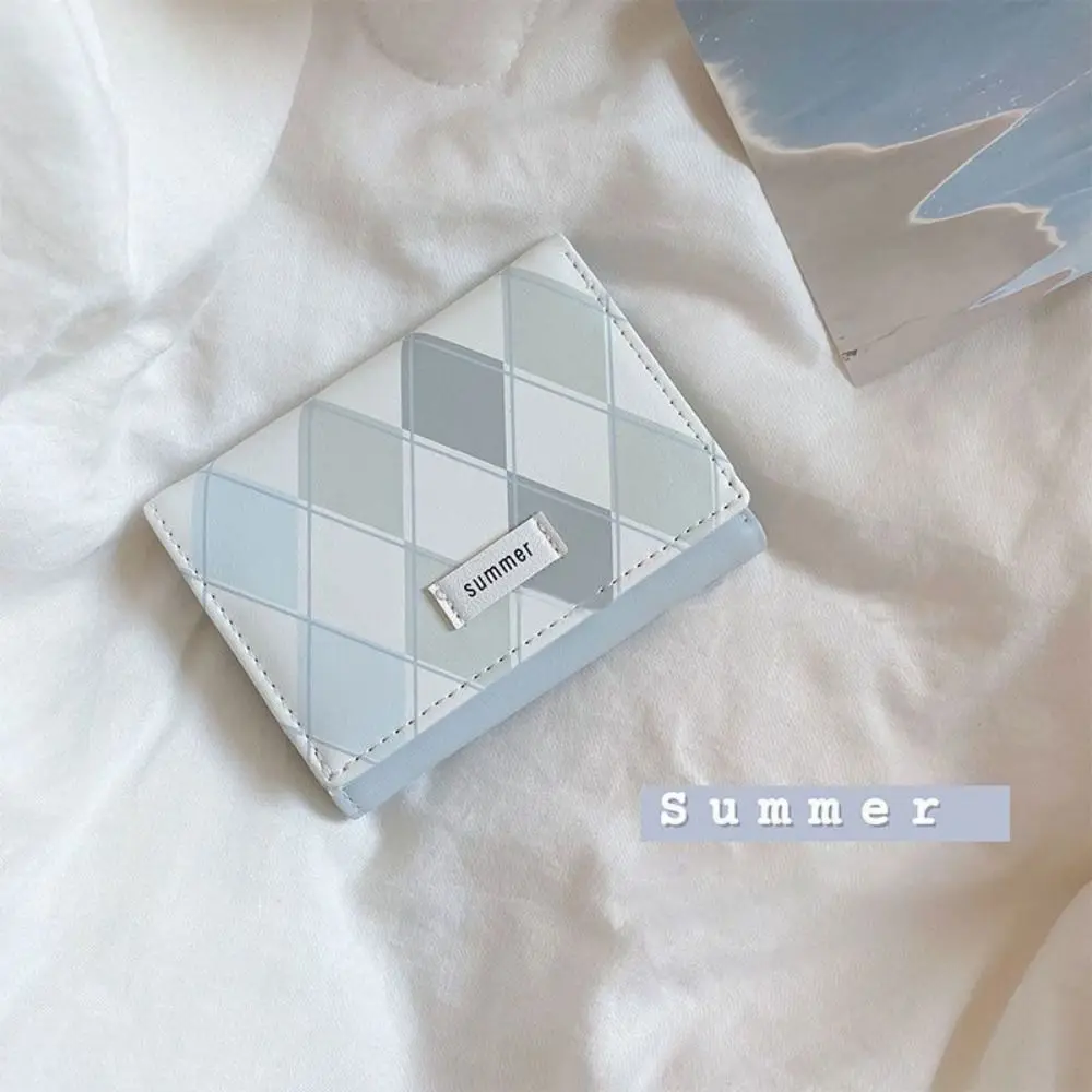 Fashion Blue Card Bag With Checkered Pattern Multifunctional Card Wallet PU Simple Credit Card Holder Female 4