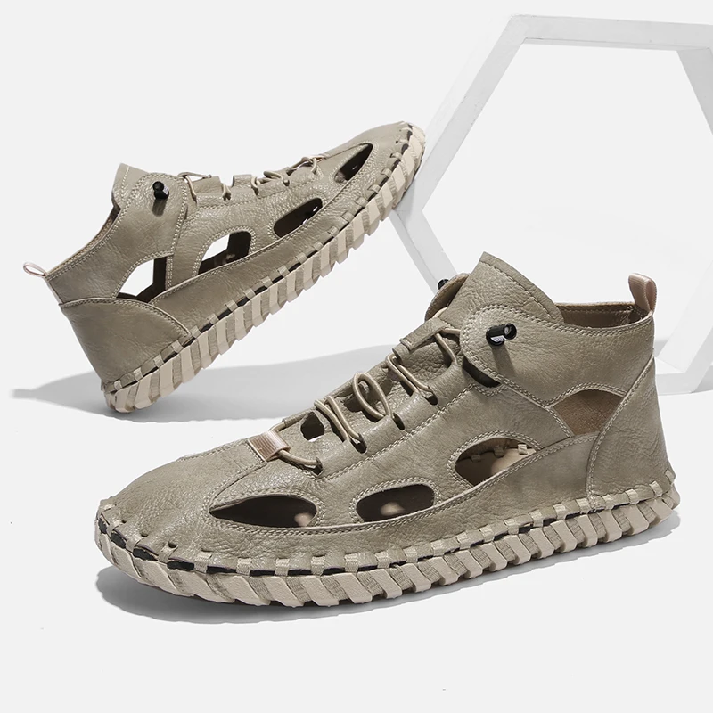 2023 Summer Classic Men's Hollow Out Sandals Beach Shoes Fishing Camping Shoes Men's Casual Shoes Handmade Soft Soles