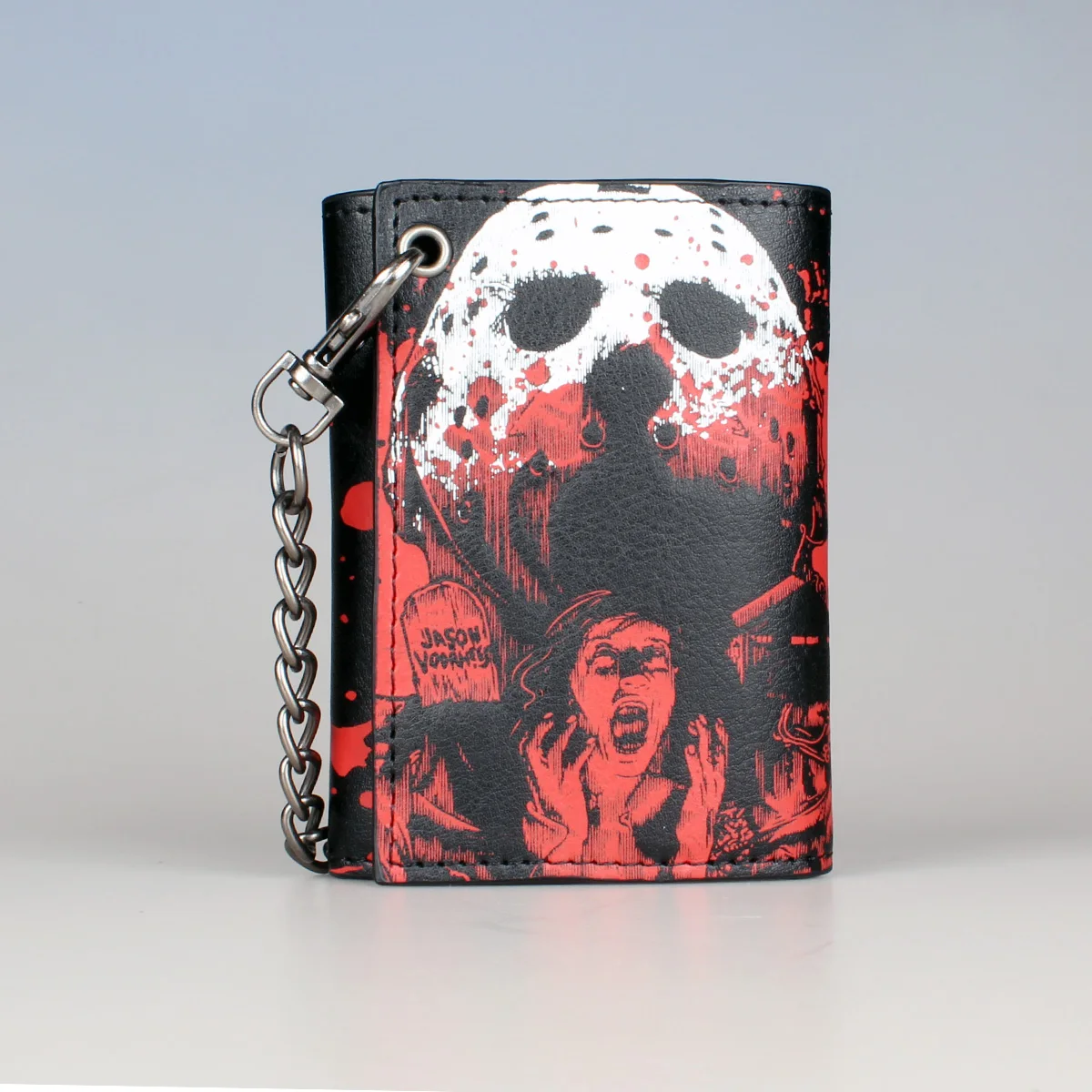 Horror Hip Hop Wallet With Chain, Leather Trifold Wallet, Vintage Card Holder, Halloween Gift For Men