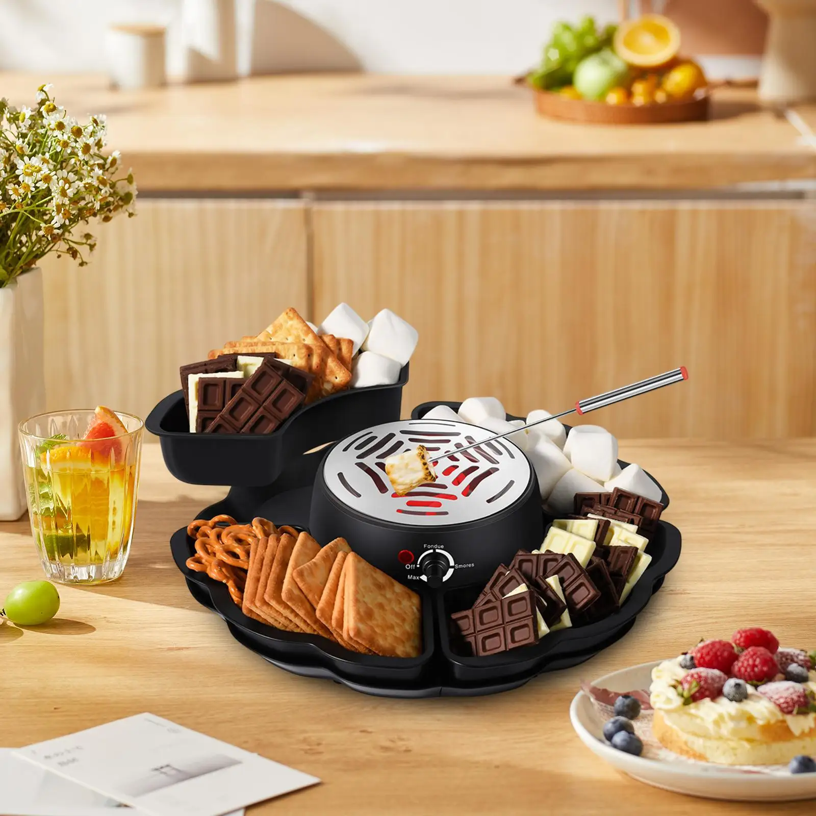 Flameless Electric Roaster Adjustable Temperature 4 Detachable Trays Candy Melt Fondue Pot for Kitchen Party Housewarming Gifts