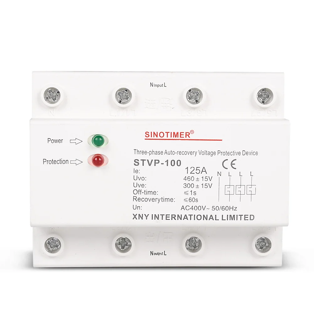 Recuperação Automática Trifásica do Trilho do Ruído de Fios 380v 60a 125a sobre sob o Dispositivo da Proteção do Relé da Tensão do Protetor