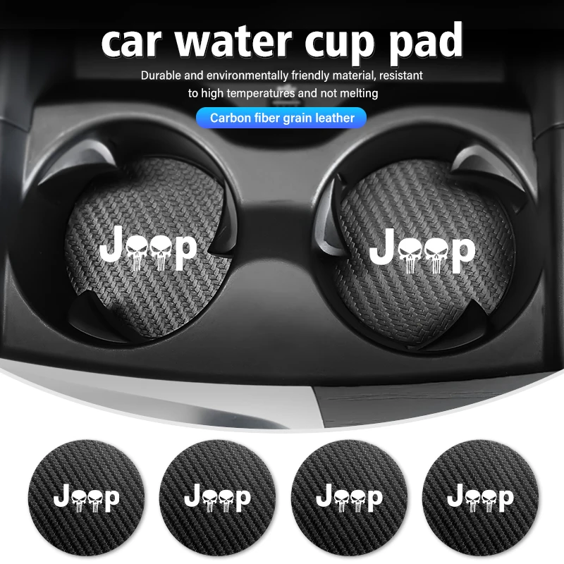 Universal Car Coaster Anti-Slip Carbon Cup Pad Bottle Holder Mat For Jeep Patriot Renegade Wrangler JK JL Liberty Trailhawk