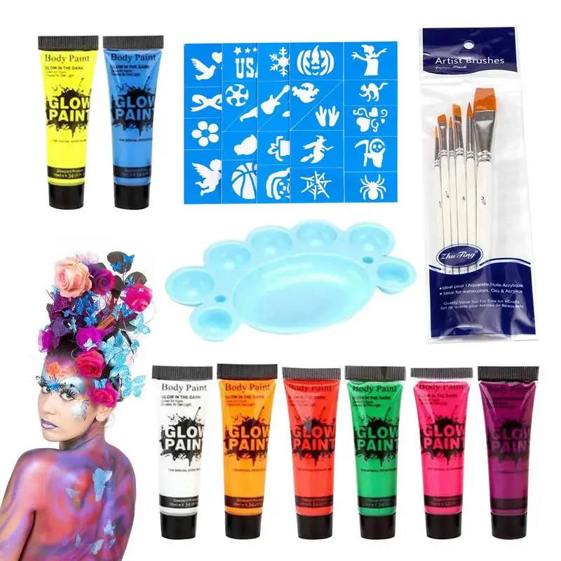 

Glow Face Art Paint Fluorescent Glow Art Paint Water-Soluble Pigments Colors Face Paint And Body Paint Set For Halloween Party