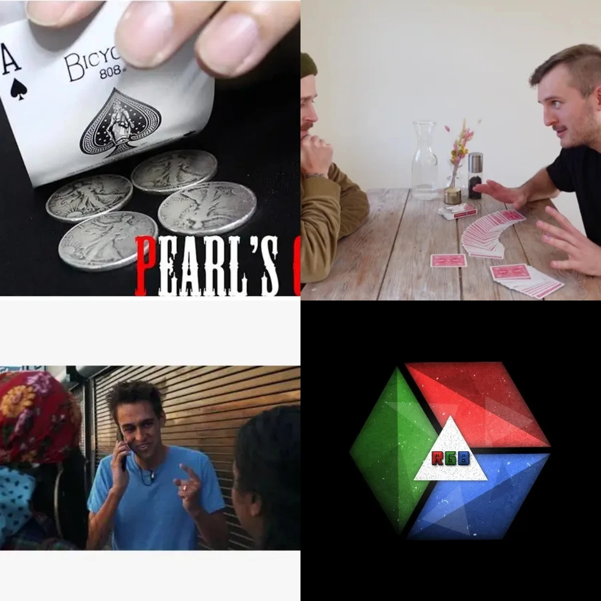 

Pearl's Coin by Mr. Pearl，Phone Call by Ollie Mealing，Phone Vanish by Blake Vogt and Dan White，RGB by Cardistry-magic tricks