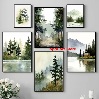 Forest Mountain Lake River Canvas 1