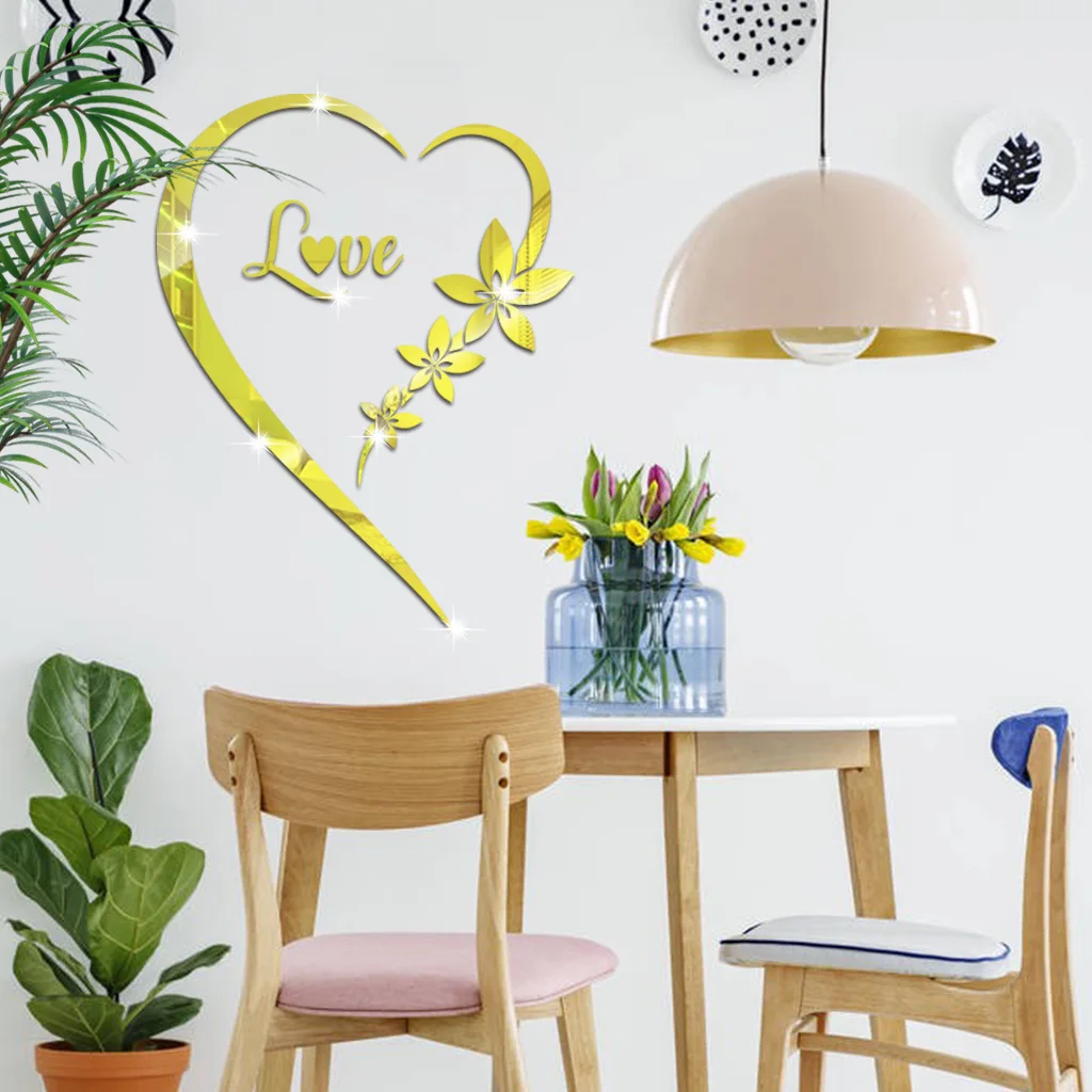 1Pc/Set Durable Love Heart Stickers Wall Sticker Mirror Mural 3D Decal Simple DIY Decorative Removable Paster Home Decoration wall sticker mirror wall sticker