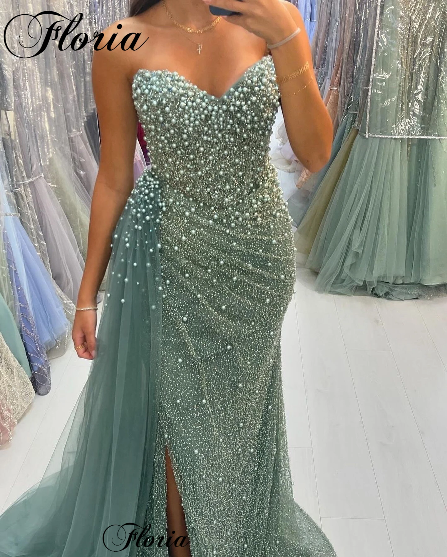 Sweetheart Cocktail Dresses With Pearls Plus Size Mermaid Prom Dresses Custom