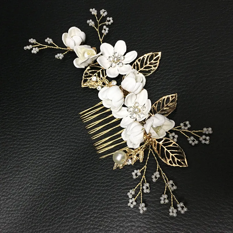 Peigne à cheveux de mariage, bijoux de cheveux, fleur artificielle et coiffure du cuir chevelu avec dents lisses pour demoiselle d'honneur, décor de tête de rencontre de mariage