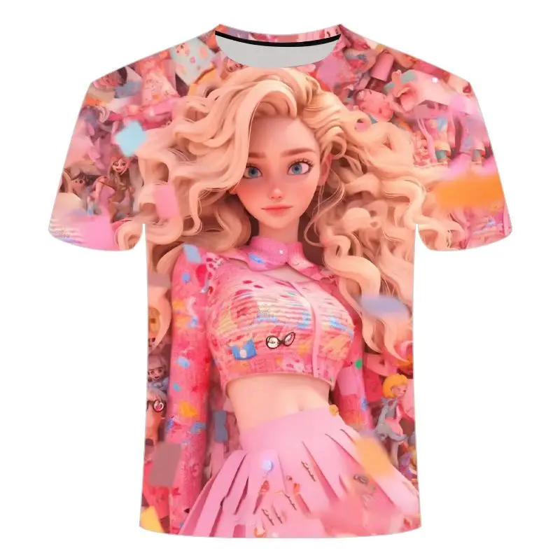 Miniso Barbie The Movie Periferiche 3D Stampato Kawaii T-Shirt A Maniche Corte Per Ragazzi E Ragazze Cool Top Coppia Vestiti Estivi