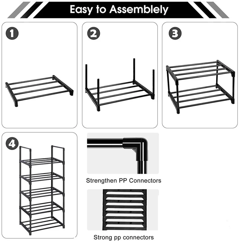 Multi-layer Simple Shoe Rack DIY Assembled Footwear Living Room Space Saving Shoes Organizer Stand Holder Black Shoe Shelf images - 6