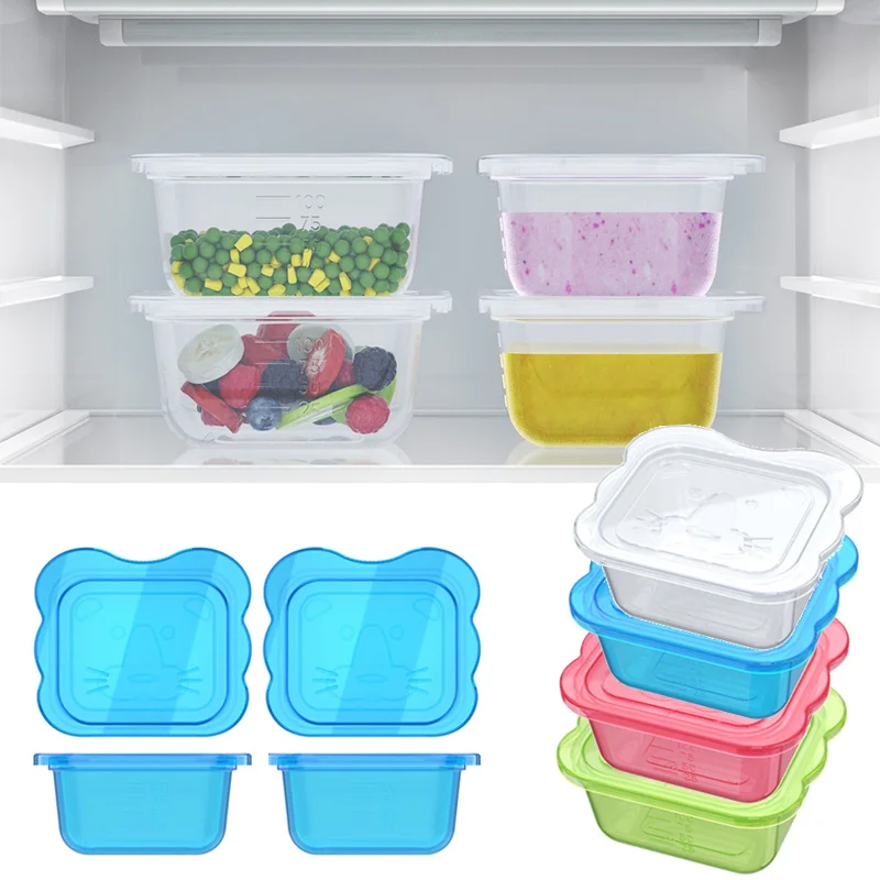 

BPA Free Mini Baby Food 4pcs Storage Containers Baby Learning Dishes Auxiliary Bowl Portable Sealed Storage Boxs Can Microwave