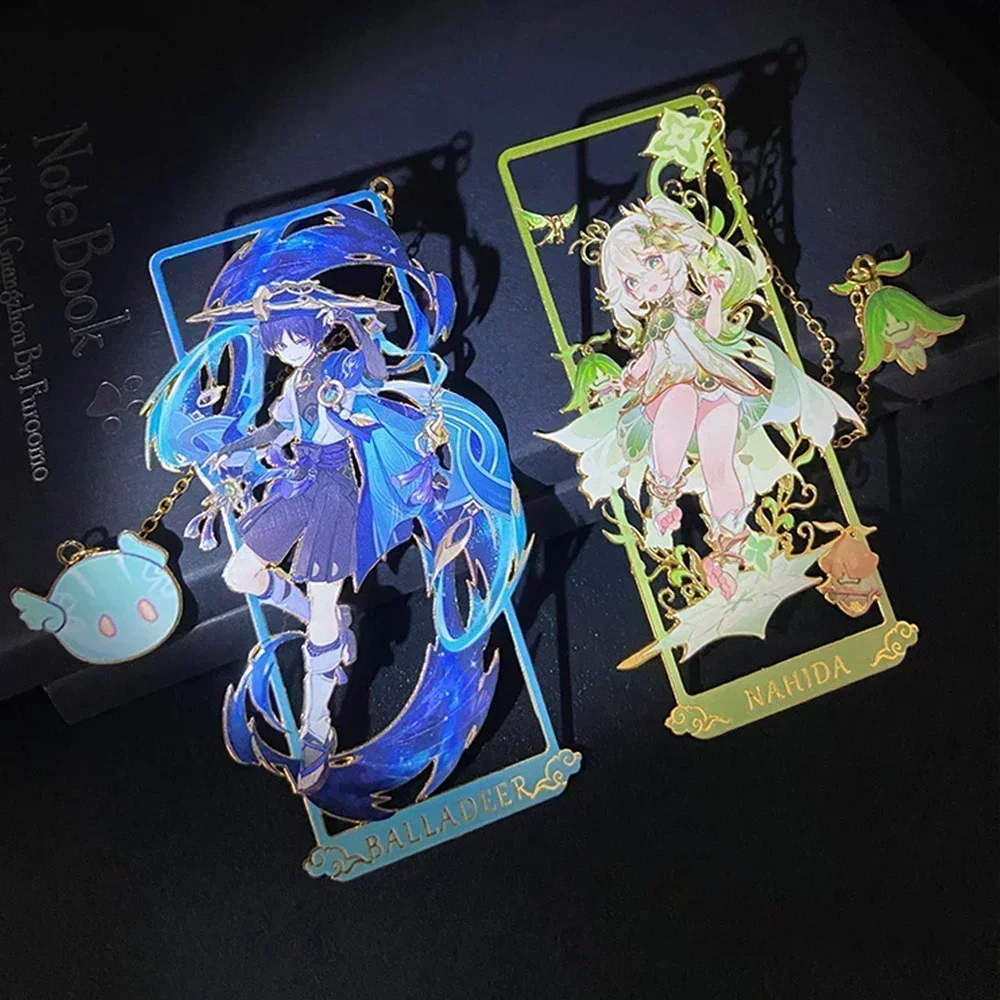 Navia Furina Neuvillette Genshin Impact Nahida Xiao Alhaitham Wanderer Zhongli Anime Hollowed Out Metal Bookmark Collection Gift