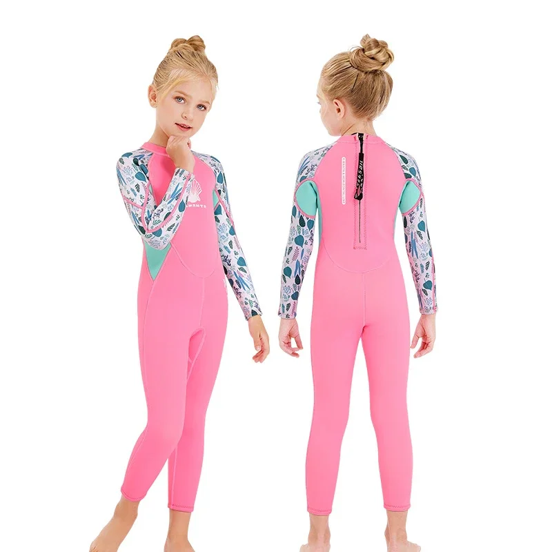 

Outdoor Warm Kids Swimsuits 2.5mm One Piece Girl Wetsuit Long Sleeve Sport Children Swimwear Beach Patchwork Gril Diving Clothes