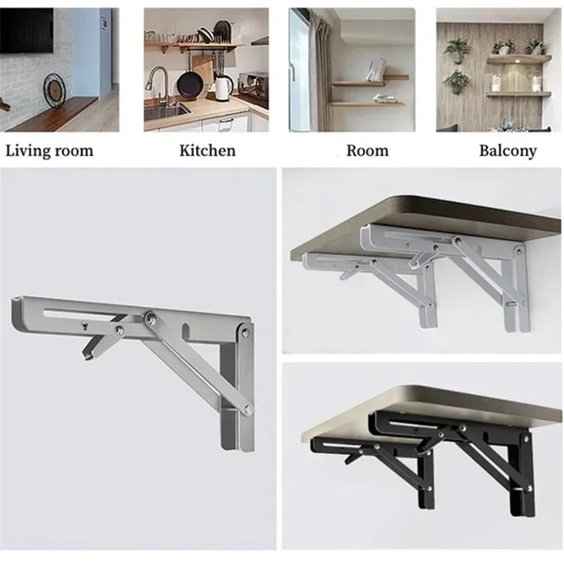 Folding Shelf Bracket 2pcs 8/10/12/14/16/18/20Inch Triangle Heavy Support Adjustable Wall Mounted Bench Table