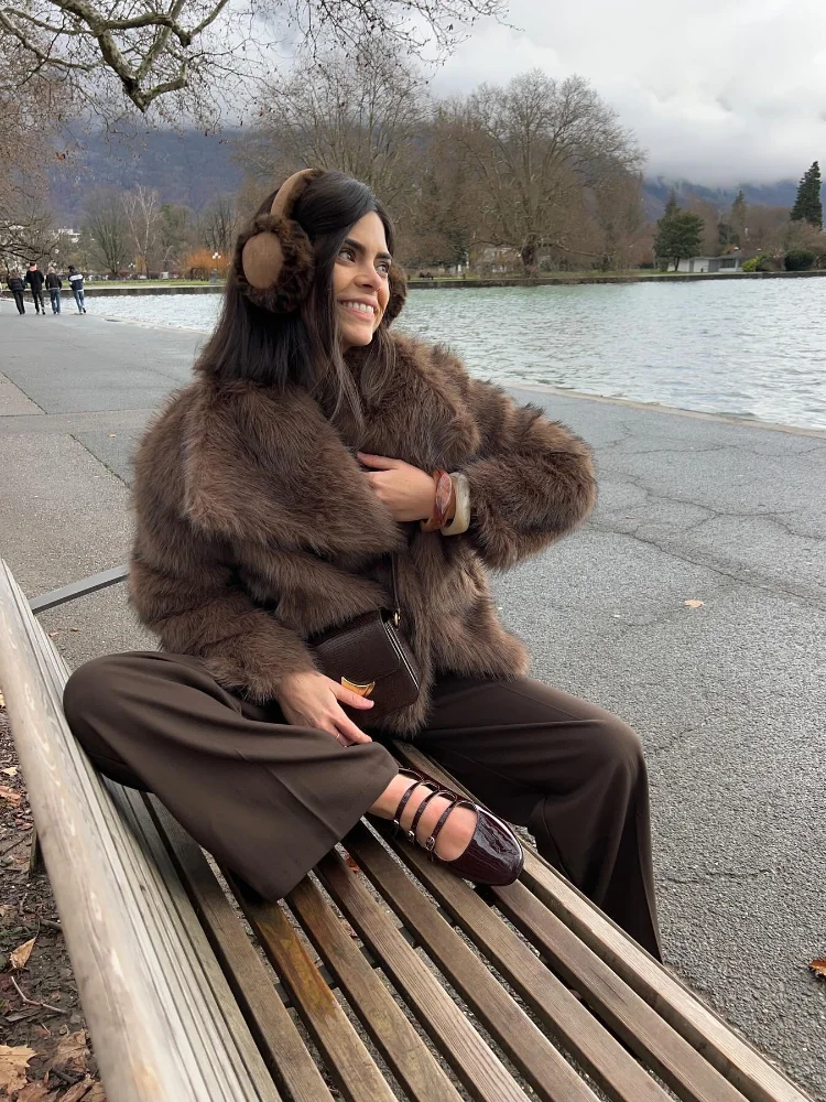Oversized Brown Fluffy Faux Fur Coats For Women Winter Autumn Loose Lapel Cardigan Jacket 2024 New High Street Warm Outwear 6