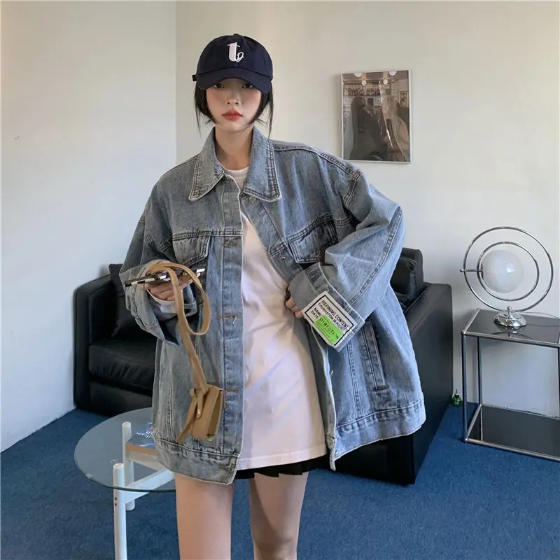 

Women's Denim Jackets 2022 Spring Autumn Loose Casual Blue Coats Fashionable Woman Coats Female Outwear Denim Jacket
