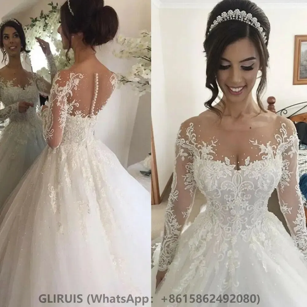 

Romantic Lace Appliques Wedding Dresses Beaded Tulle Bridal Gown