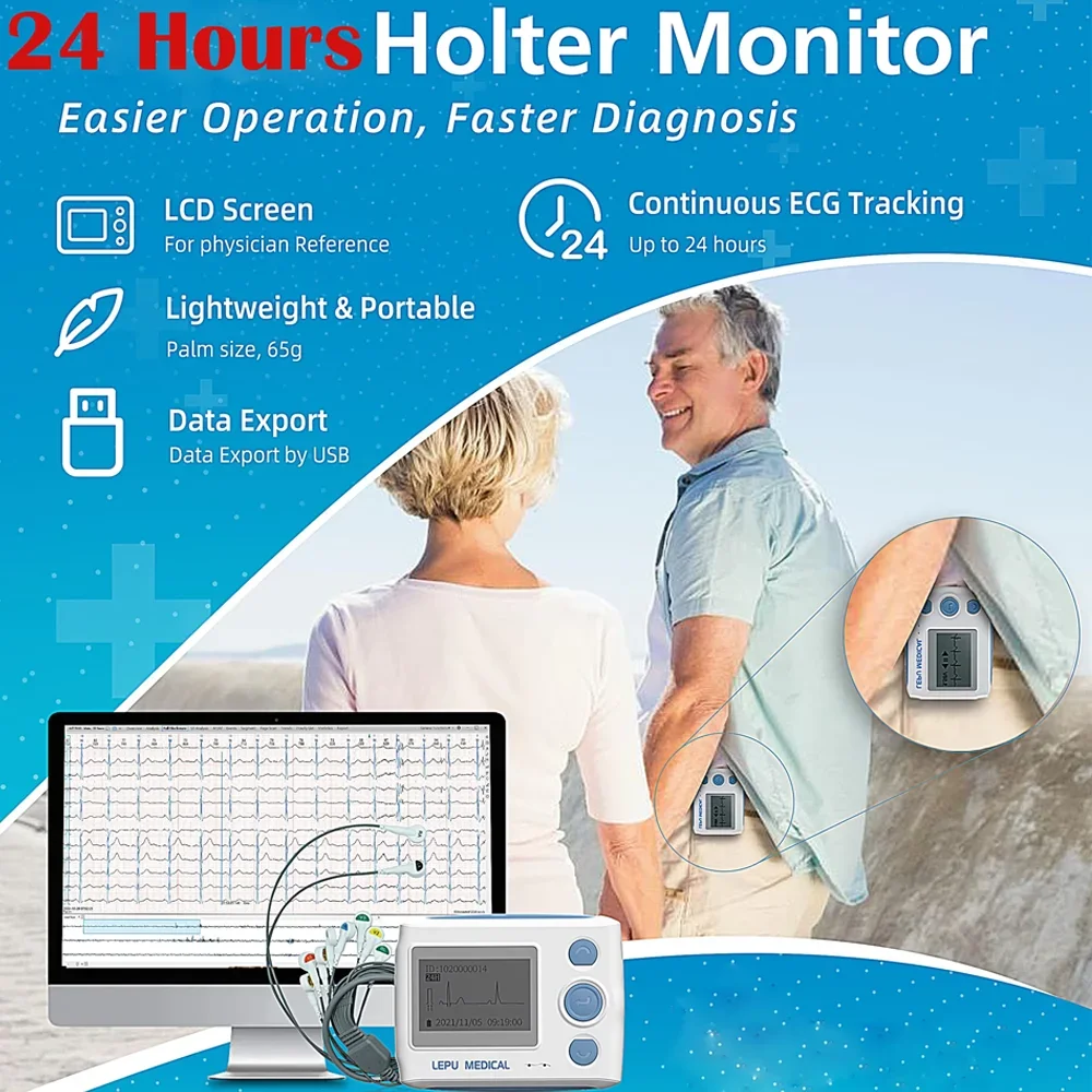 12-Lead Holter Monitor ECG EKG,24 Hours Dynamic ECG EKG Monitoring Detect Arrhythmias With AI Analysis