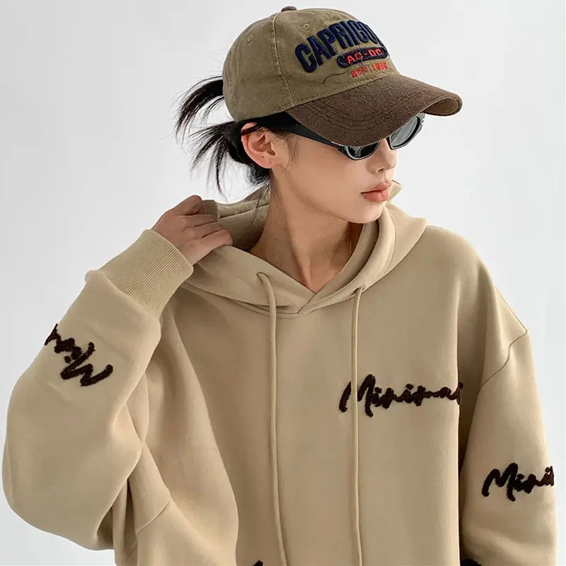 

New spring and autumn tide brand embroidered hooded sweater women design sense ins fried street loose hooded sweater