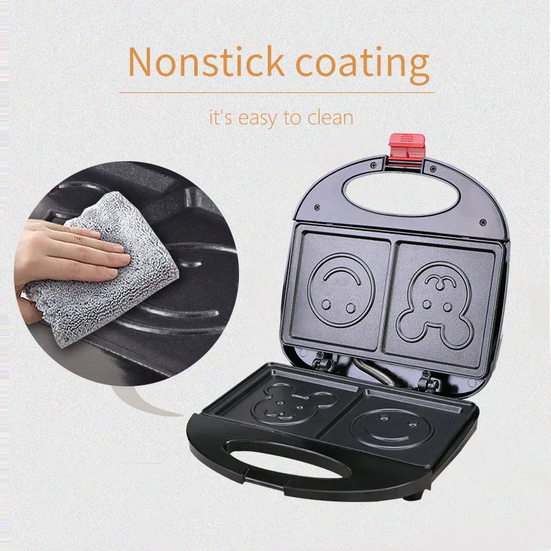 110/220V 750w Sandwich smiley maker machine Baking bread toaster Non-stick coating Double-sided heating Cartoon bakeware