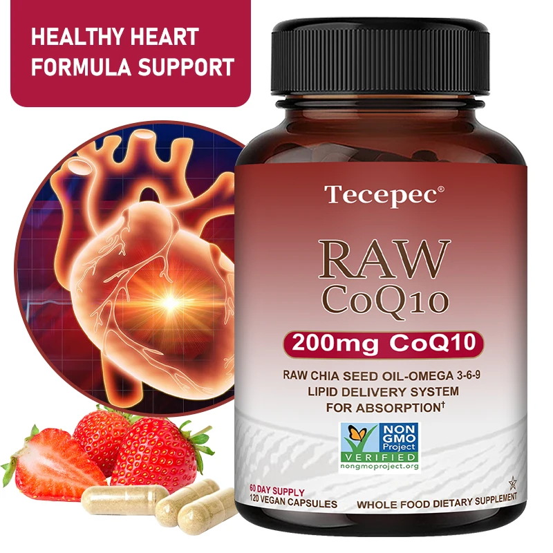 CoQ10 200mg, with Omega 3 6 9 Supplement Raw CoQ10 Chia Seed Oil, Antioxidant, Support Heart Health, Balance Blood Circulation