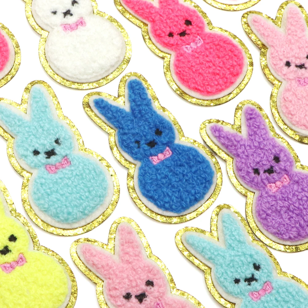 1pc Ostern Kaninchen DIY Chenille Stickerei Patch Eisen auf Patches für Kleidung Thermo kleber Patches auf Hoodie Jacken Abzeichen – Detail 3