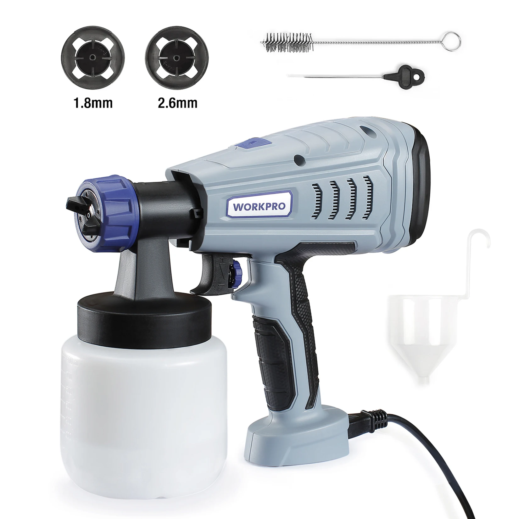 Power Tools Accessories WORKPRO 550W 220V HVLP Paint Spray Gun 800ML Electric Paint Sprayer with 2 Nozzle for Home Use Beginner