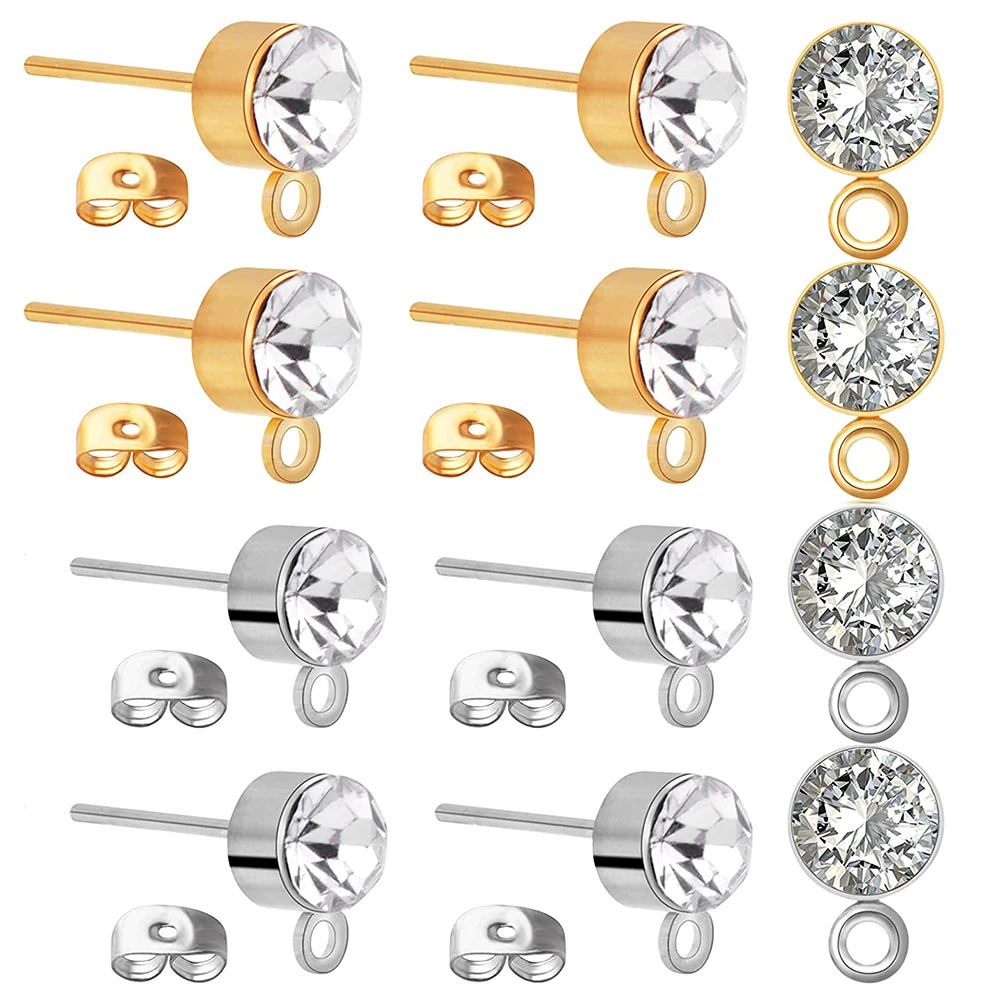 50pcs 5mm Rhinestone Earring Studs Hypoallergenic Ear Posts with Loop