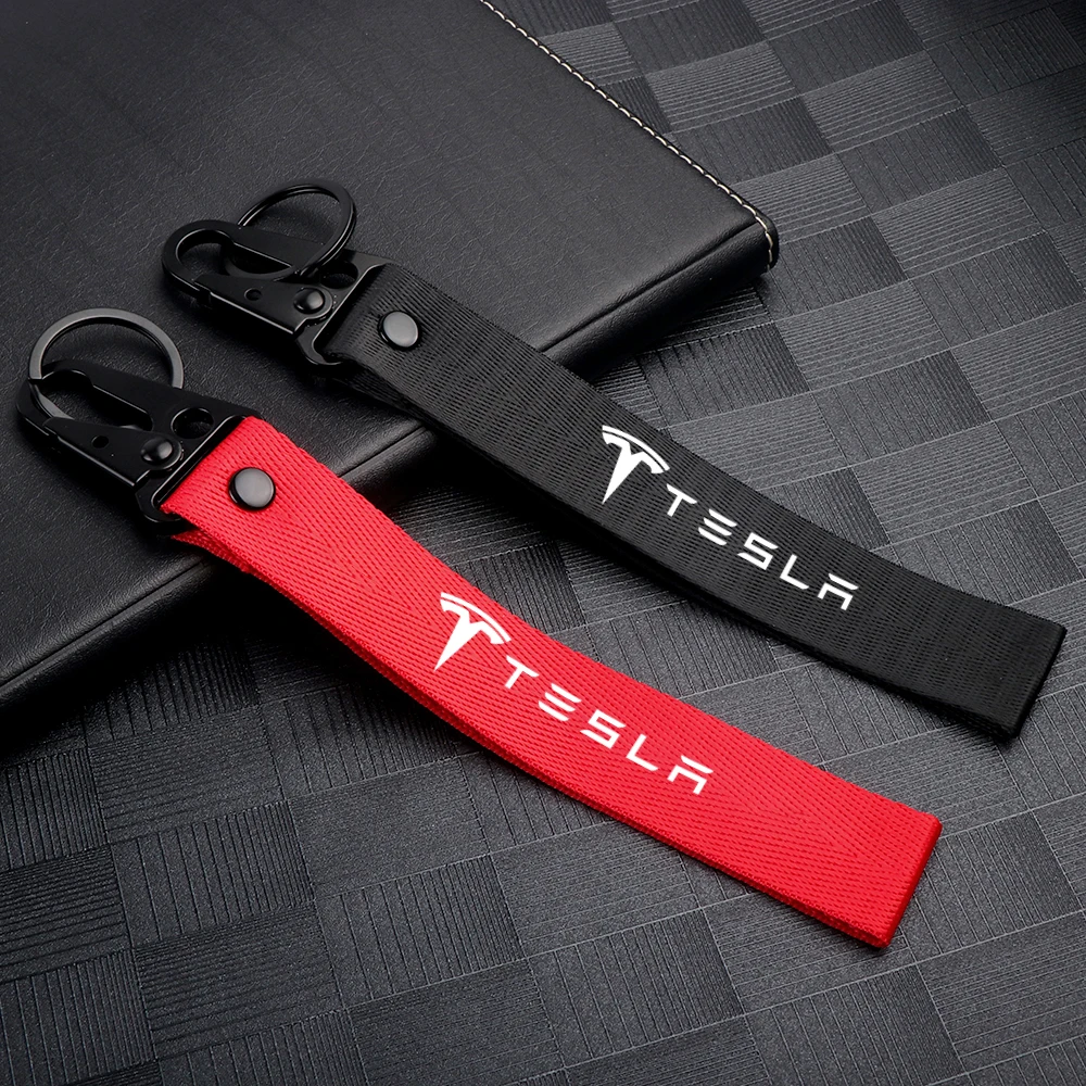 Car Key Rings Ribbon Lanyard Auto Emblem Key Chain Holder 1Pcs For Tesla Model 3 Y S X Roadster Cybertruck car keychain