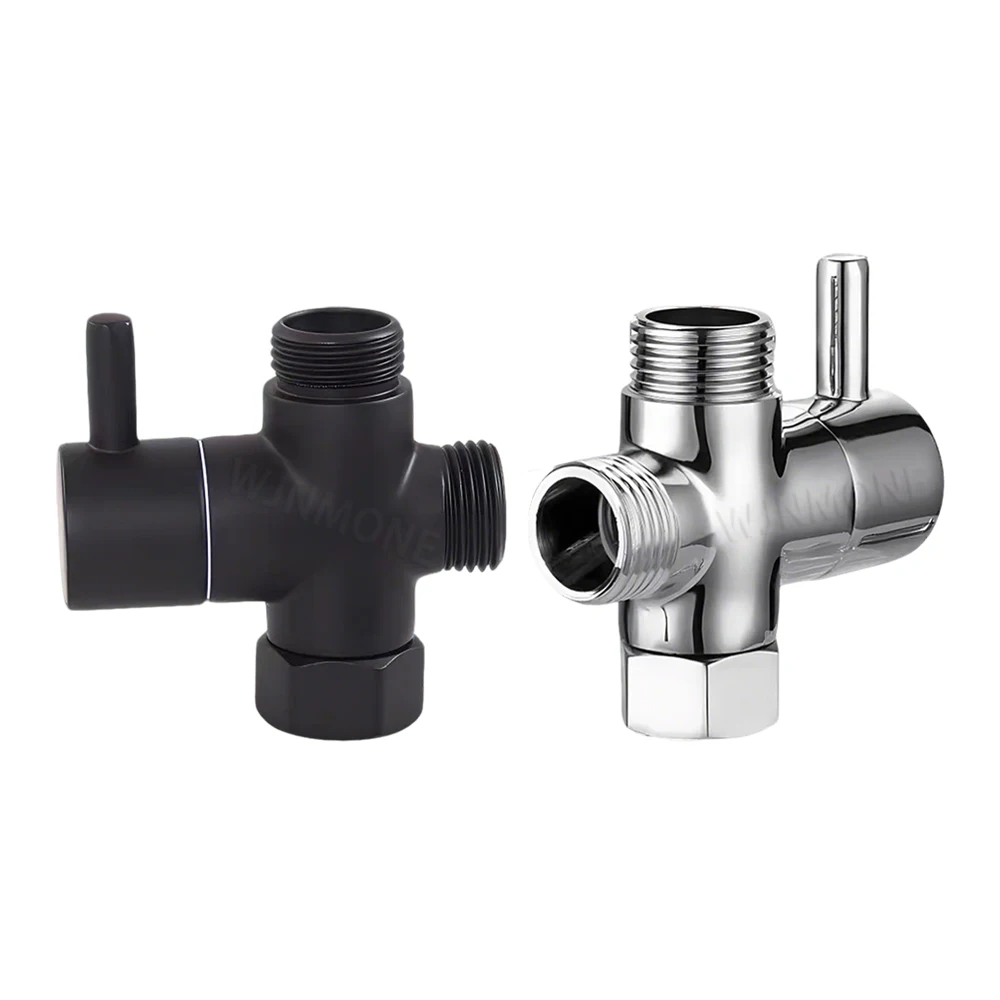 ทองเหลือง 3 WAY T-Adapter วาล์วเปลี่ยนทิศทางสําหรับห้องน้ําอุปกรณ์เสริมสีดํา G1/2in ก๊อกน้ํา Water Splitter Converter 1