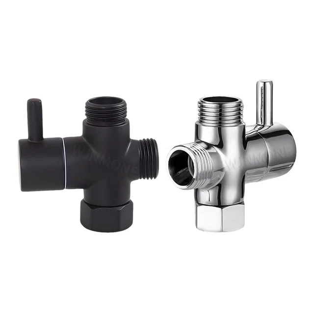 ทองเหลือง 3 WAY T-Adapter วาล์วเปลี่ยนทิศทางสําหรับห้องน้ําอุปกรณ์เสริมสีดํา G1/2in ก๊อกน้ํา Water Splitter Converter 1