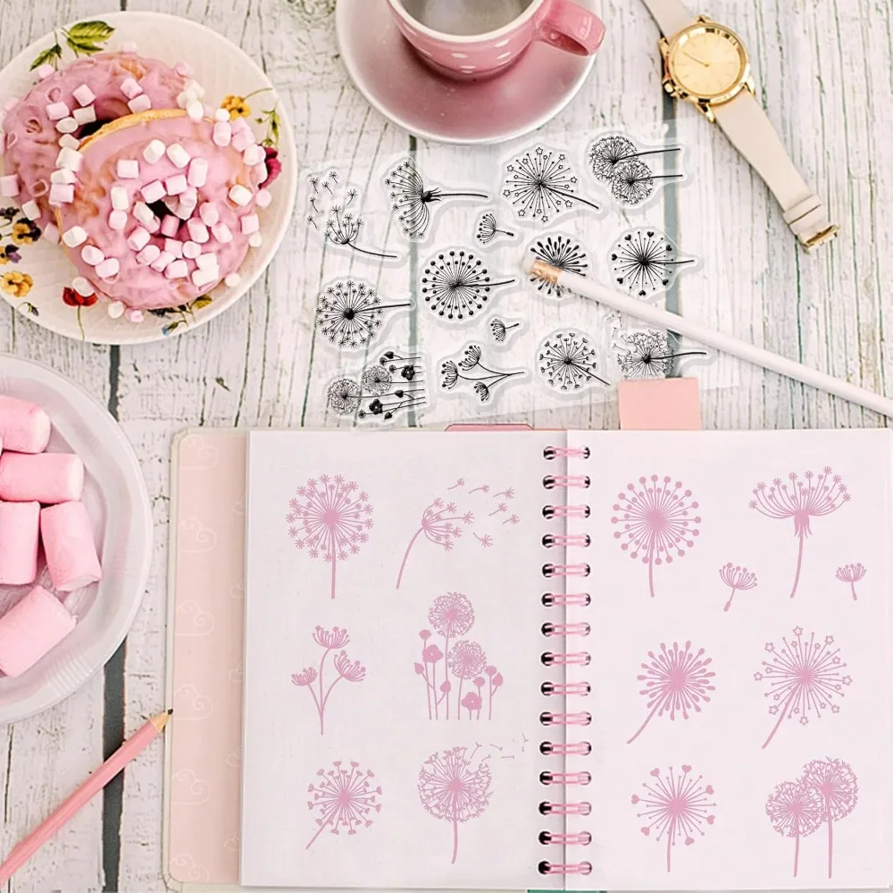 Dandelion Clear Stamp Plant Silicone Clear Stamp Flowers Leaves Rubber for Scrapbook Journal Card Making 1pc