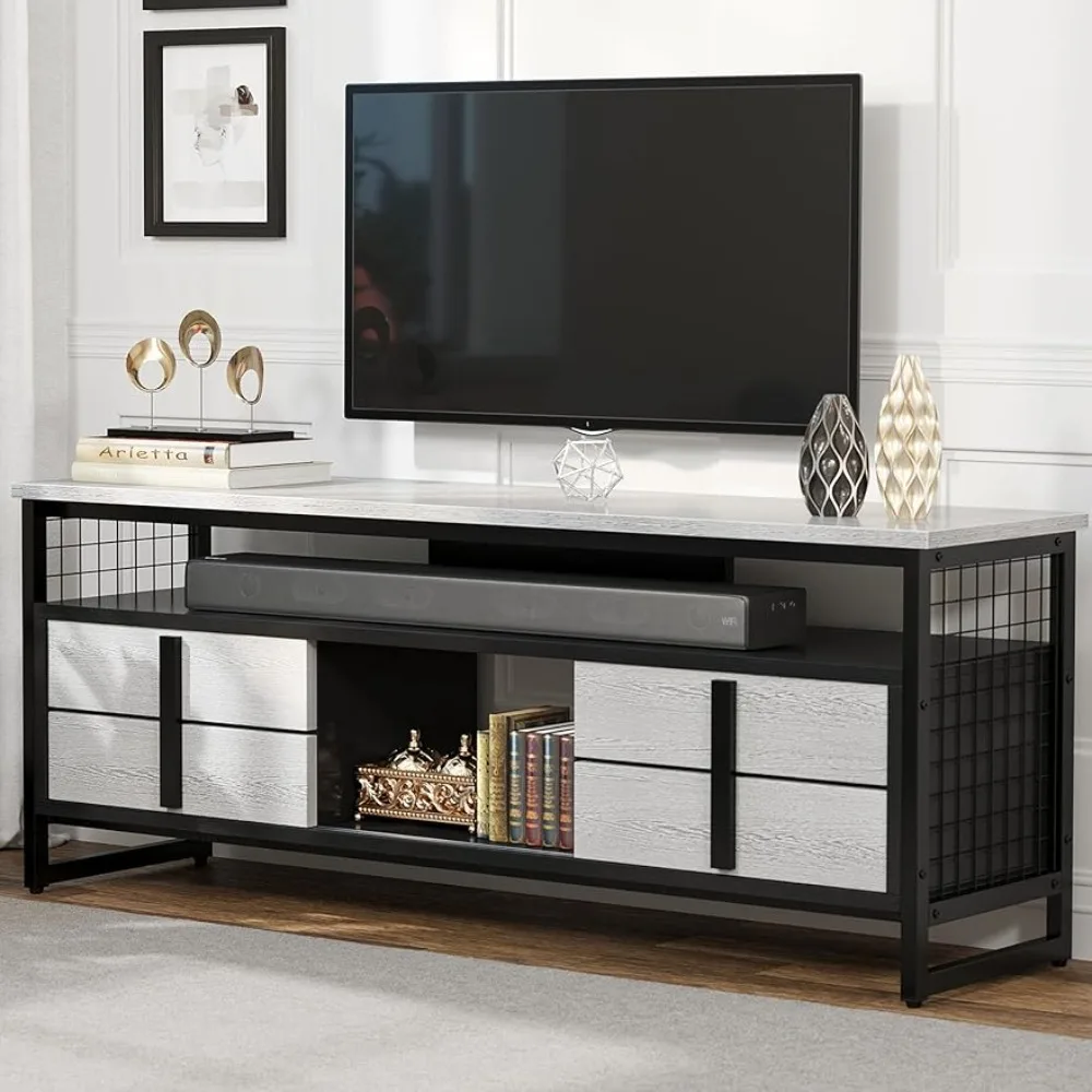 

Entertainment Center With Shelf Tv Cabinet White Oak/Black Tv Stand Living Room Furniture 300lbs Capacity 59.5”Freight Free Home