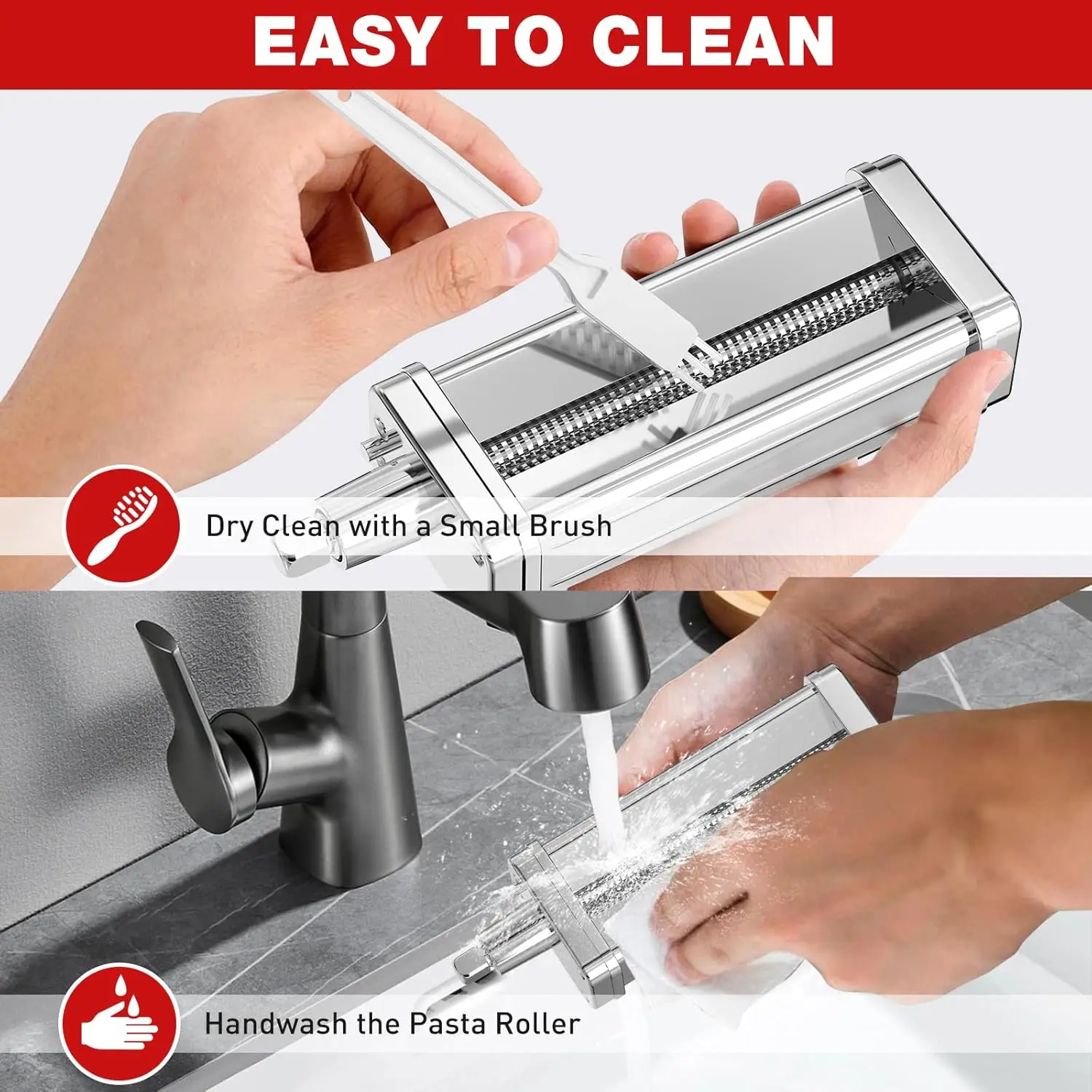Stainless Steel Spaghetti Cutter for Kitchen Aid Pasta Attachment for KitchenAid Stand Mixers Noodle Makers with Brush Kitchen