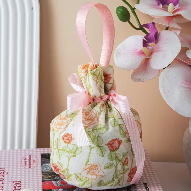 Wedding Candy Drawstring Bag Portable Party Gift Goodie Candy Packing Bag Floral Handheld Gift Storage Bag Children'S Gift