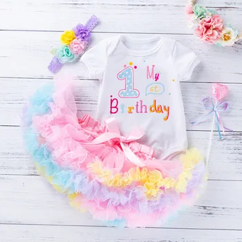 여아 생일 파티 투투 드레스 세트, 신생아 여아 생일 의상, 유아 유아 의상, 1, 2 세