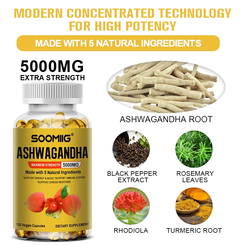 Natural Ashwagandha 5000 Mg Vegetarian Capsules Pure Ashwagandha Root Extract Mood and Stress Immunity Brain and Memory ashwagandha supplement