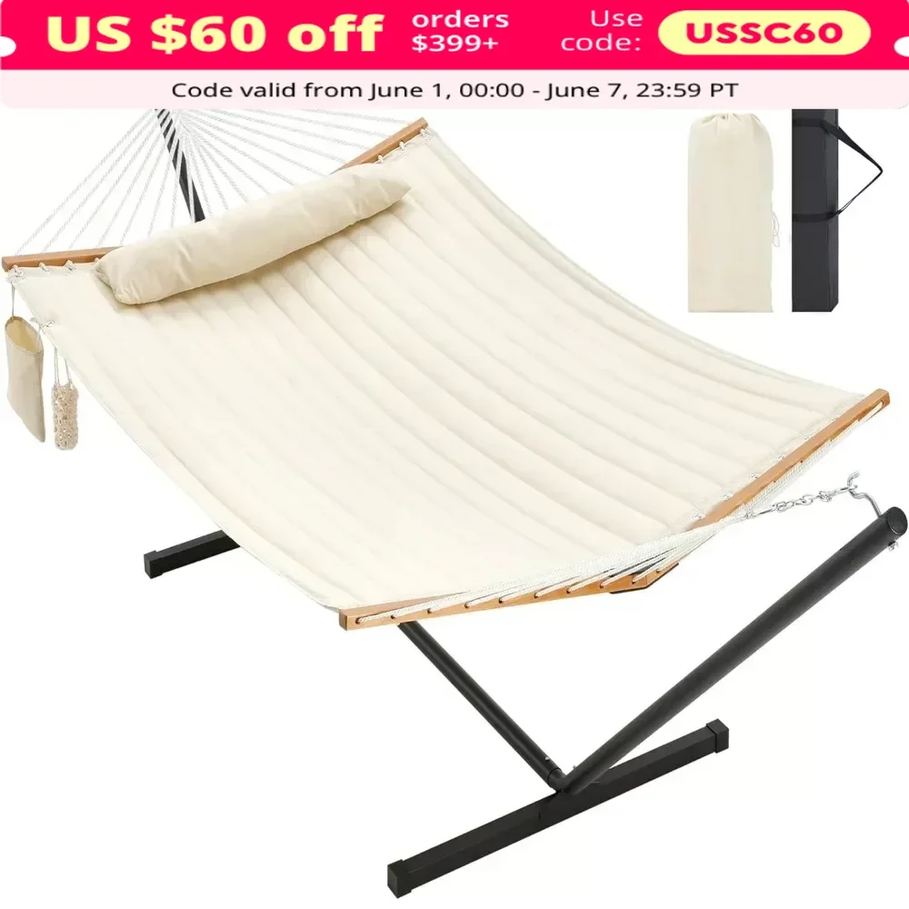 Hammock with Stand Heavy Duty, Outdoor Patio Hammocks with Portable Steel Stand, 480lbs Capacity,Large Double Hammock