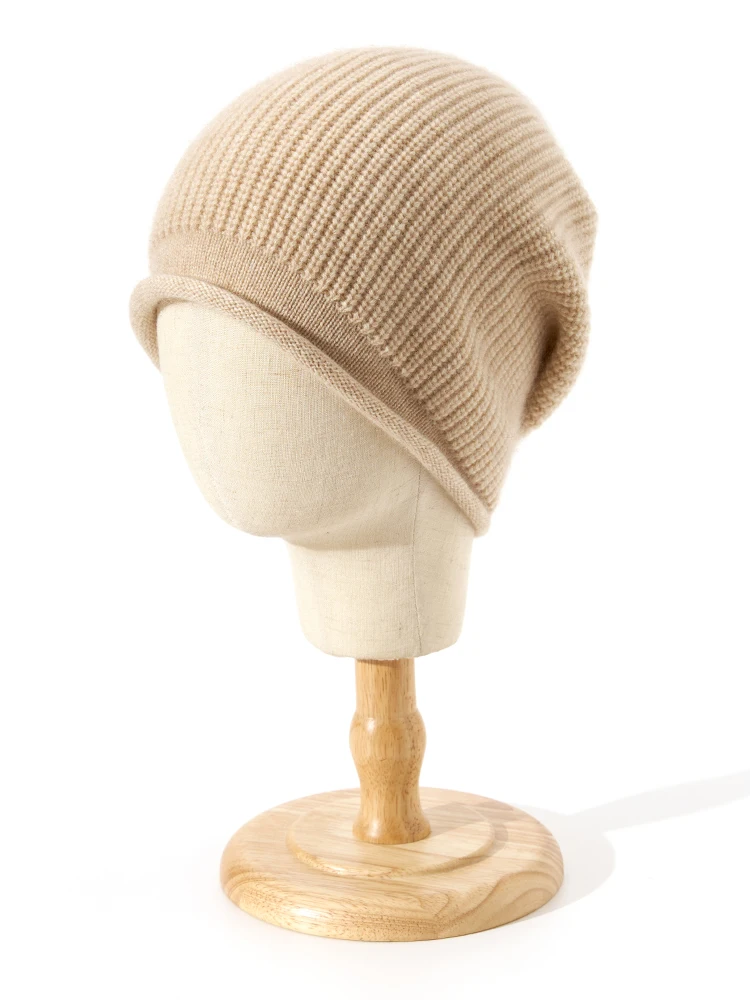 Thick Rolled Hem Women Cashmere Knitted Caps Moss Stitch Beanies 2023 Fashion Winter Hat Soft Hat Wool Blend Warm Hair Bonnet 2