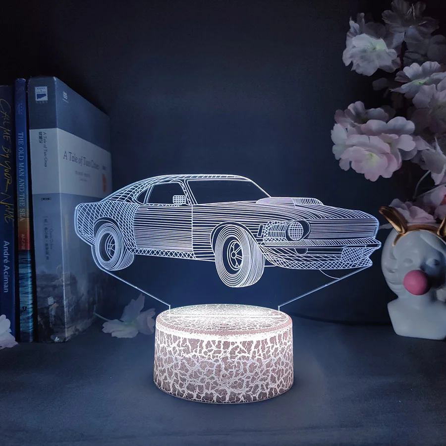 

Cool American Car Shape 3D Night Light 7/16 Color Touch Remote Control Desktop Decorative Lamp Lovely Present for Daddy Father