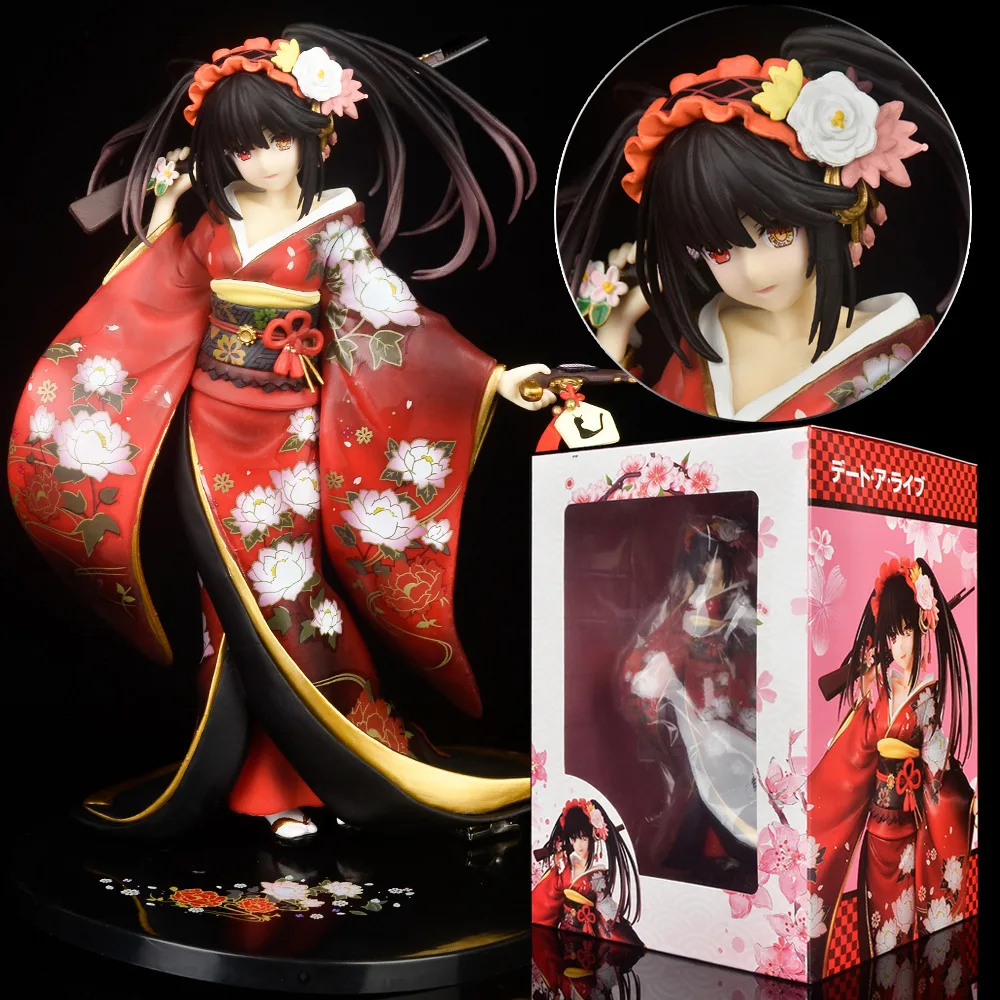 

23cm Date A Live Anime Tokisaki Kurumi Action Figure Kimono Lingerie Pistol Figurine Model Doll Gift Shouakuma