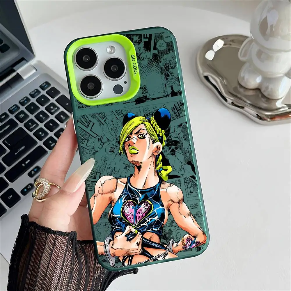 Jolyne Cujoh Anime Electroplated Silver Phone Case with Special Metal Button