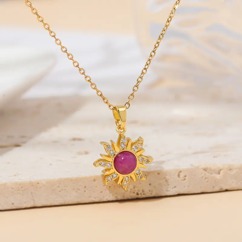 2PCS/Lot Anime Princess Long Hair Sun Crystal Crown Charm Necklace Rapunzel Rhinestone Girl Gift Pendant Chain Elegant Jewelry - Image 4