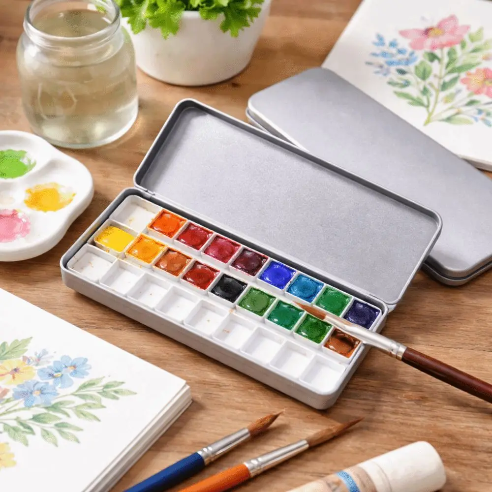 실버 컬러 수채화 포팅 박스 휴대용 분리형 페인트 팔레트 박스 빈 틴 박스 페인트 트레이 아트 페인팅